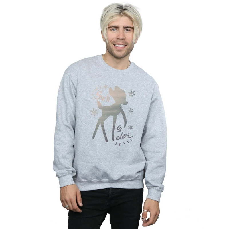 Image of Disney Men Bambi Winter Deer Sweatshirt in Grey Size: Small Grey S Male 5057736140123