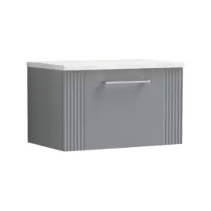 Image of Deco Satin Grey 600mm Wall Hung Single Drawer Vanity Unit with Sparkling White Laminate Worktop - DPF294LSW - Satin Grey - Nuie