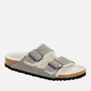 Image of Birkenstock Womens Arizona Slim Fit Shearling Double Strap Sandals - Stone Coin - EU 42/UK 8