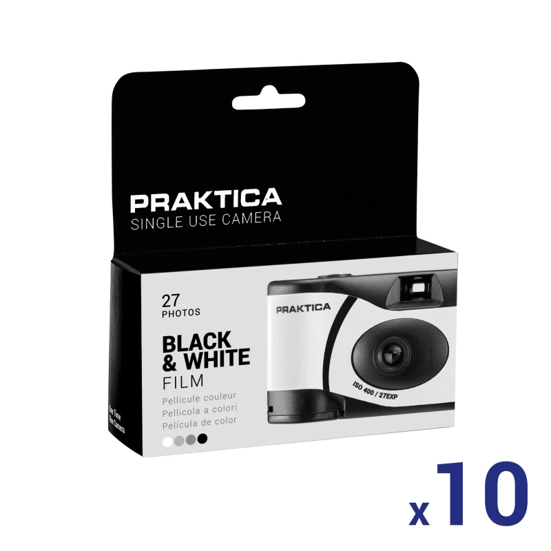 Image of Praktica Praktica Single Use Disposable Black & White Film Camera with Flash - Black (Pack of 10) N21F-BK/WHX10