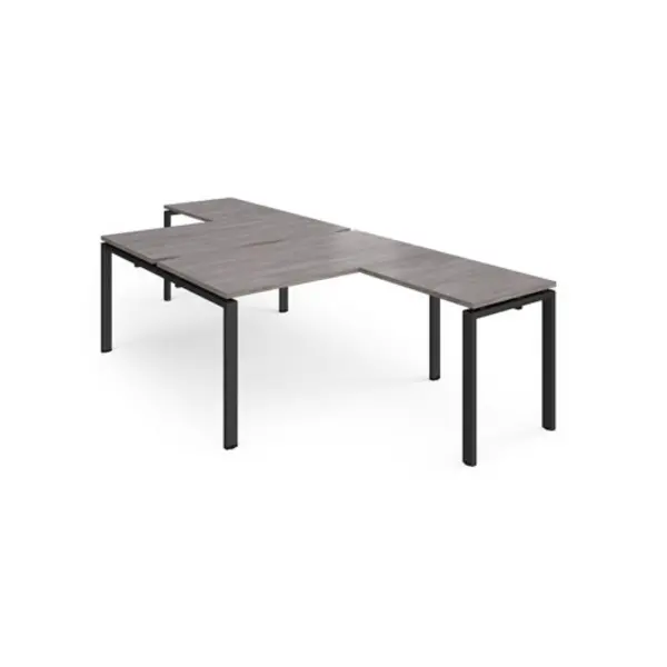 Image of Adapt Adapt back to back desks 1400mm x 1600mm with 800mm return desks - Black frame, grey oak top ER14168-K-GO