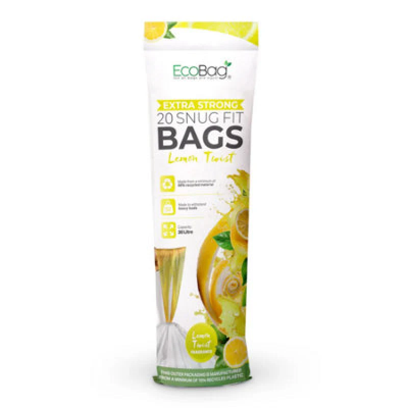 Image of Ecobag Lemon Scented Kitchen Drawstring Bin Liner 30L, 28 Microns Heavy Duty, 620 X 810mm, 20 Pack