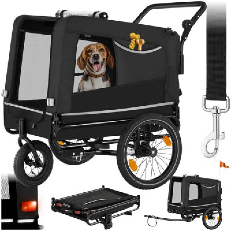 Image of Tectake Dog Bike Trailer - Multifunctional, Foldable, Including Reflectors, Leash And Flag - Black