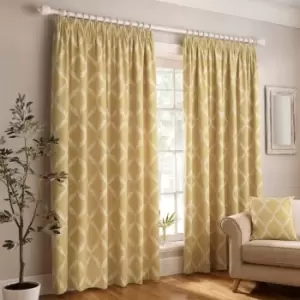 Image of Paoletti Olivia Embroidered Pencil Pleat Curtains (Pair) Polyester Citron (117X183Cm)