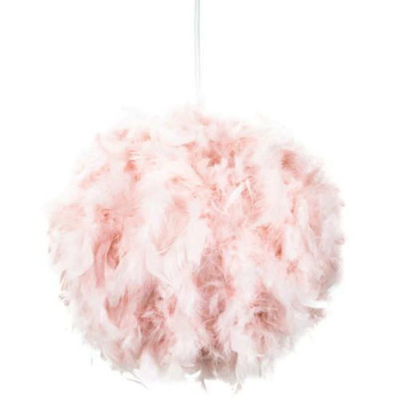 Image of Happy Homewares Eye-Catching And Designer Small Pink Feather Decorated Pendant Lighting Shade
