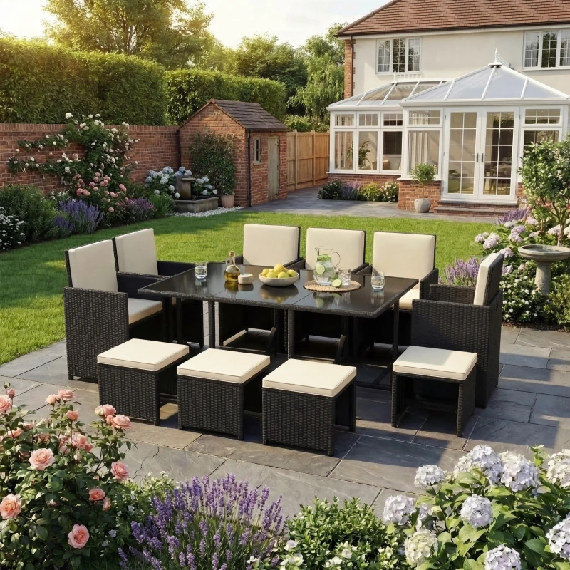 Image of Lassic Garden Vida Cuba 10 Seater Rattan Set UKFR Black unisex 10 Seater