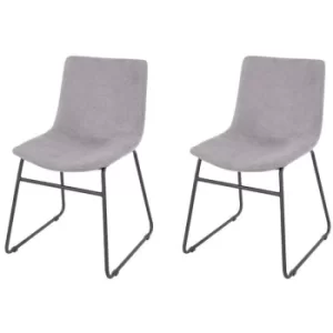 Image of Pair of Grey Fabric Dining Chairs Upholstered Accent Modern Black Metal Legs