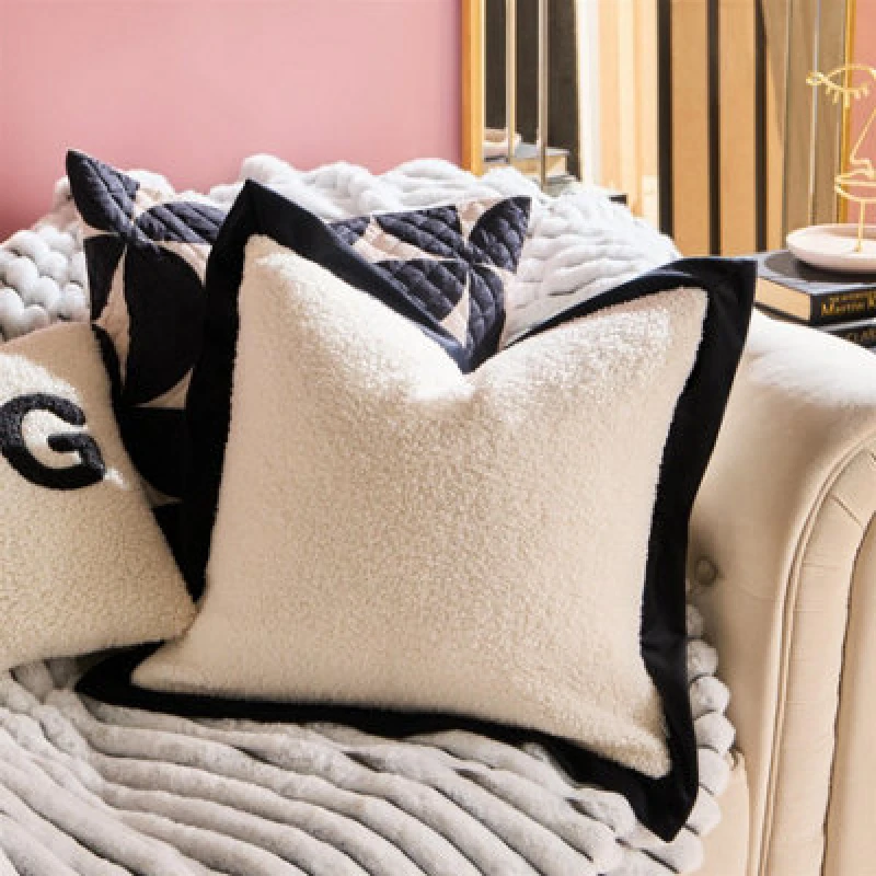 Image of OHS OHS 2 Pack Oxford Edge Boucle Square Cushion Covers, White/Black Size: 45cm x 45cm White 45cm x 45cm Unisex 5027434226276