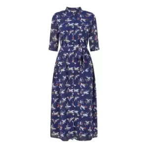 Image of Yumi Navy Crane Print Midi Shirt Dress - Blue