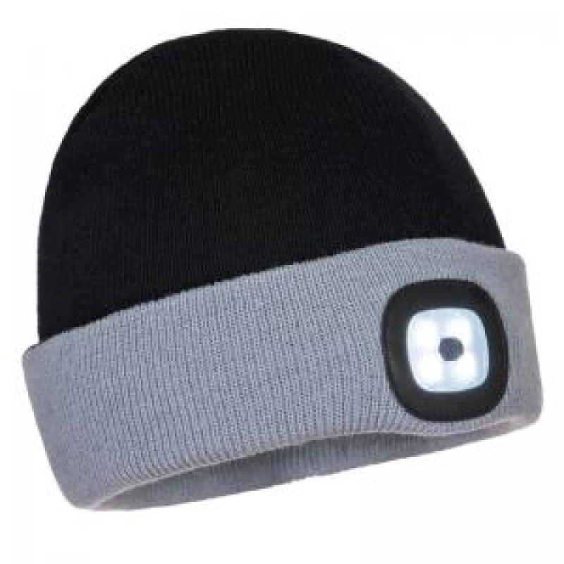 Image of Portwest Two Tone Rechargeable LED Headlight Beanie Hat B034BKG Colour: Black / Grey