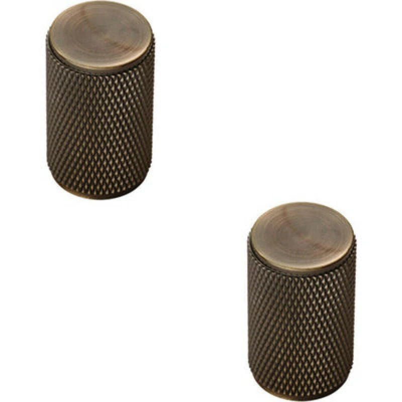 Image of Loops 2x Knurled Cylindrical Cupboard Door Knob 18mm Dia Antique Brass Cabinet Handle Metallics unisex