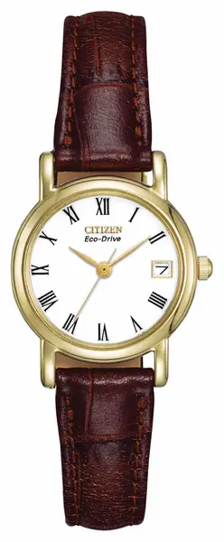 Image of Citizen EW1272-01B Womens White Dial Brown Leather Strap Watch