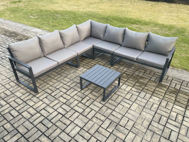 Image of Fimous Outdoor Garden Furniture Patio Lounge Corner Sofa Aluminium Set with Square Coffee Table Dark Grey Dark Grey Unisex