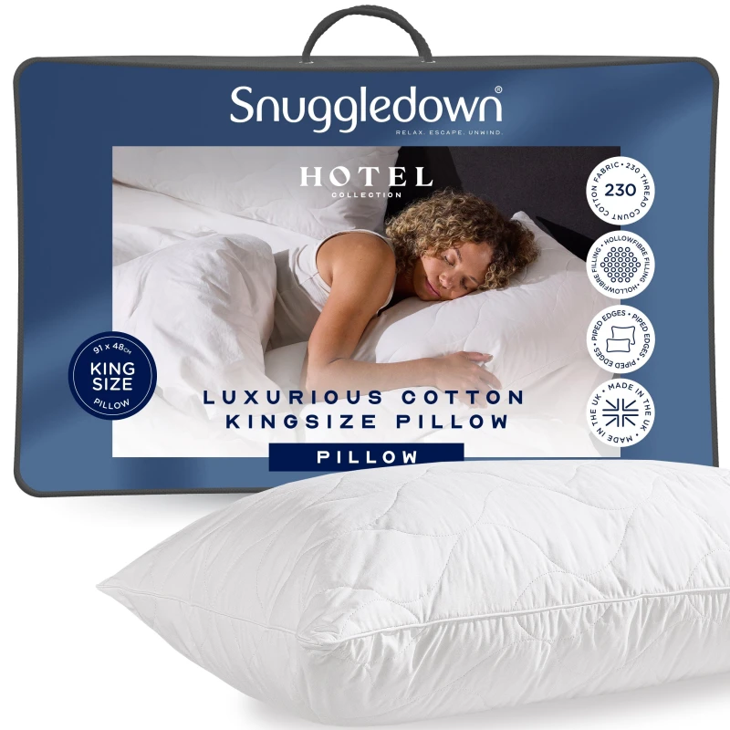 Image of Snuggledown Snuggledown Hotel Luxury Cotton Quilted Kingsize Firm Pillow in White White King Unisex 5037045030308
