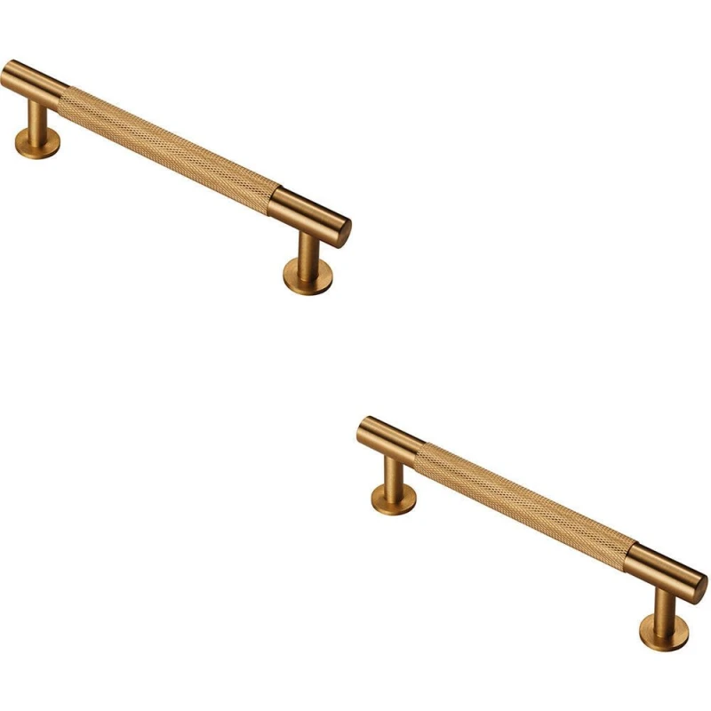 Image of Loops 2x Knurled Bar Door Pull Handle 158 x 13mm 128mm Fixing Centres Satin Brass Metallics unisex