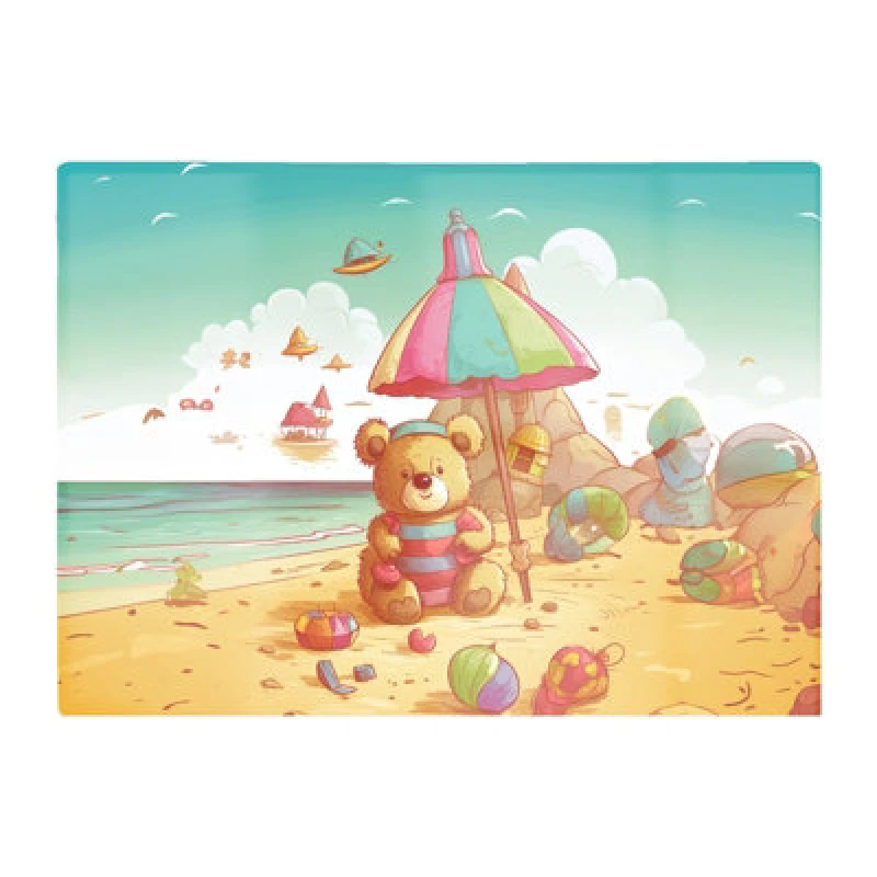 Image of Warren Reed Designer Teddy Bead On A Beach Holiday Glass Chopping Board