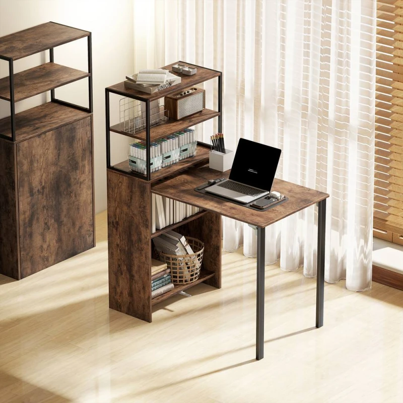 Image of HOMCOM Foldable Computer Desk, Office Desk for Small Spaces, Rustic Brown Brown Unisex