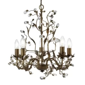 Image of Almandite 5 Light Multi Arm Ceiling Pendant Floral Leaves Brown gold with Crystals, E14