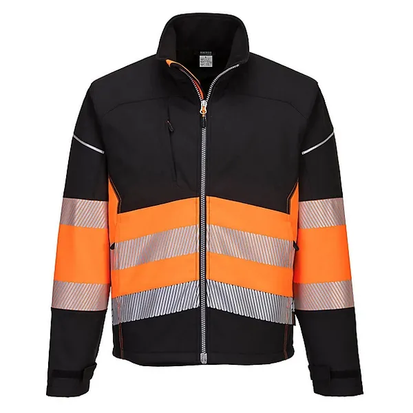 Image of Portwest PW3 Mens Hi Vis Class 1 Softshell Jacket PW375BKOL Colour: Black / Orange