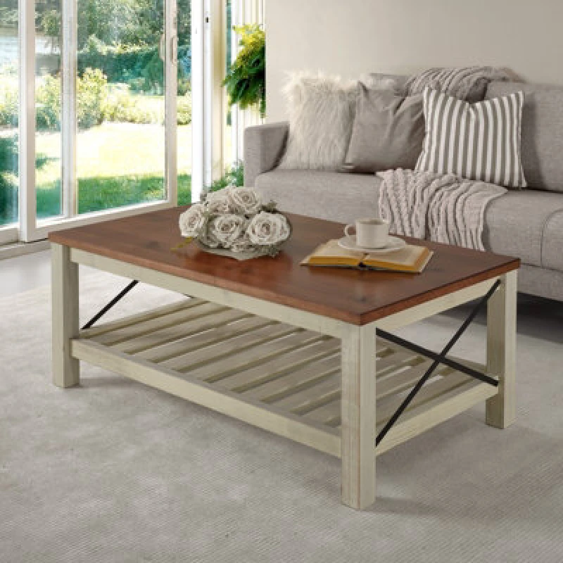 Image of Mercers Furniture Cottage White/cream Painted Pine Coffee Table Wooden With Storage Shelf 46H X 107W X 61D Cm