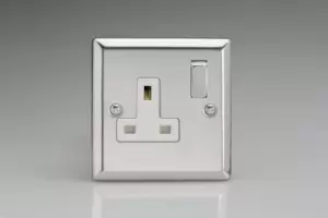 Image of Varilight Classic 1 Gang Double Pole Socket With Metal Switch Rocker (Single XC4DW)-Polished Chrome - XC4DW