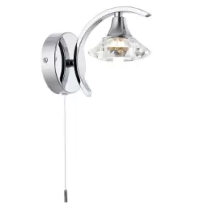 Image of Dimmable LED Wall Light Curved Chrome Large Crystal Shade Lamp Lighting Fitting