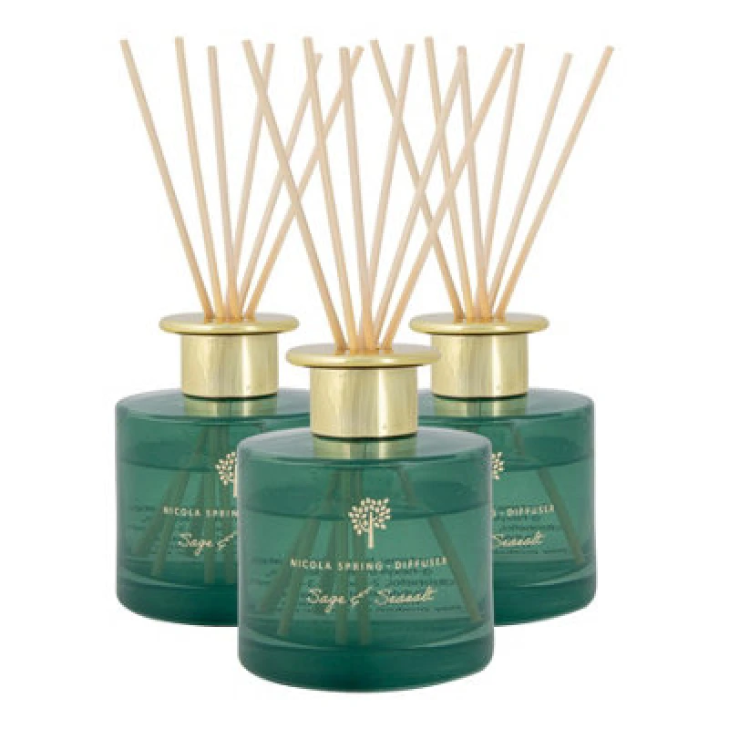 Image of Nicola Spring Reed Diffusers - 200ml - Sage & Seasalt - Pack Of 3 - Herbal Spa Fragrance With 8 Reeds Each Long Lasting