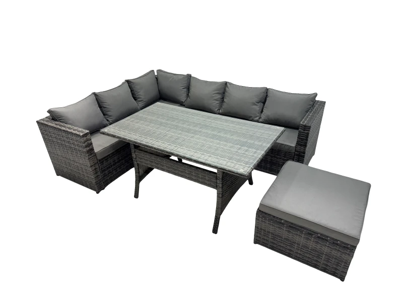 Image of Fimous Outdoor PE Rattan Sofa Set with with Big Stool in Dark Grey Dark Grey Unisex
