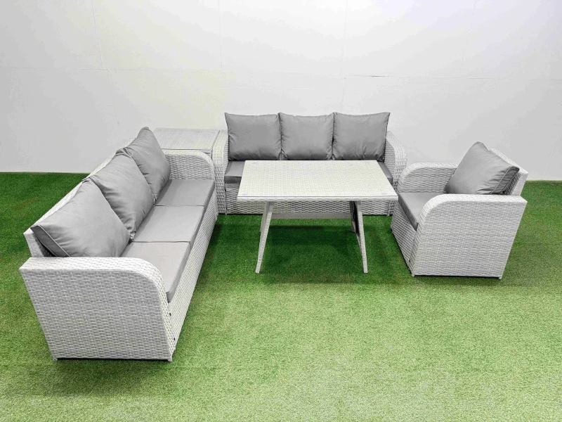 Image of Fimous 5 Pieces Outdoor PE Rattan Garden Furniture with Side Table Light Grey Light Grey Unisex