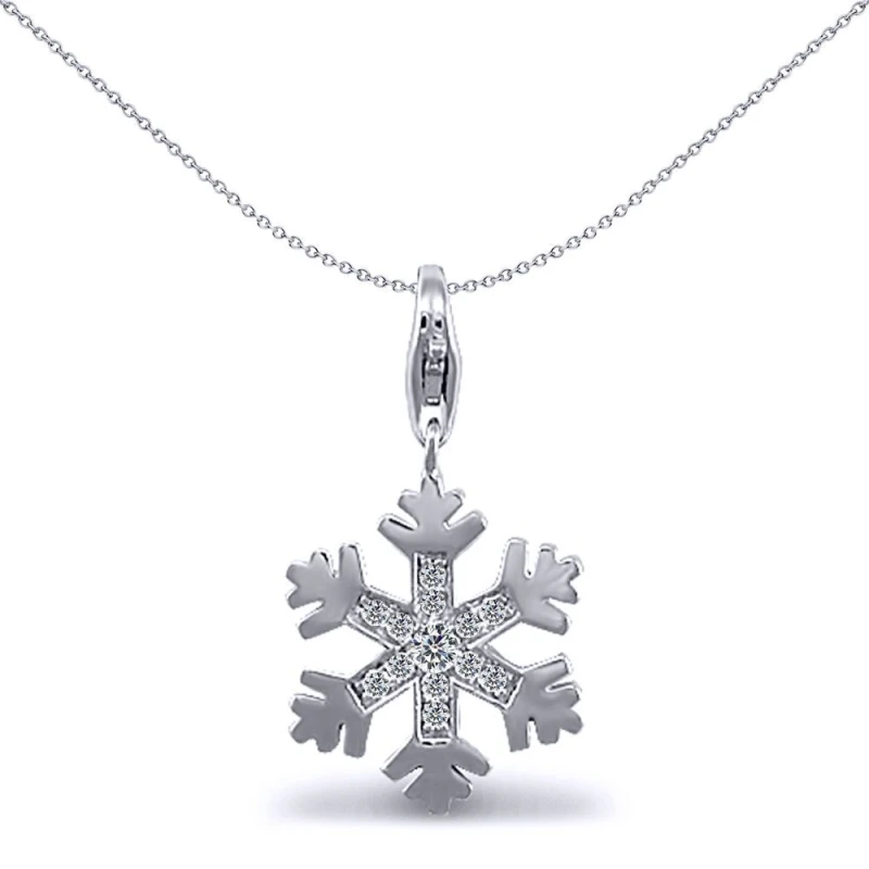 Image of Jewelco London Sterling Silver CZ snowflake Charm Pendant - 18" Chain - APD063 Silver
