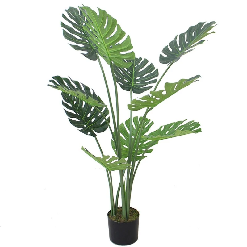 Image of Leaf Design 120cm (4ft) Luxury Artificial Monstera Plant (Black Pot)