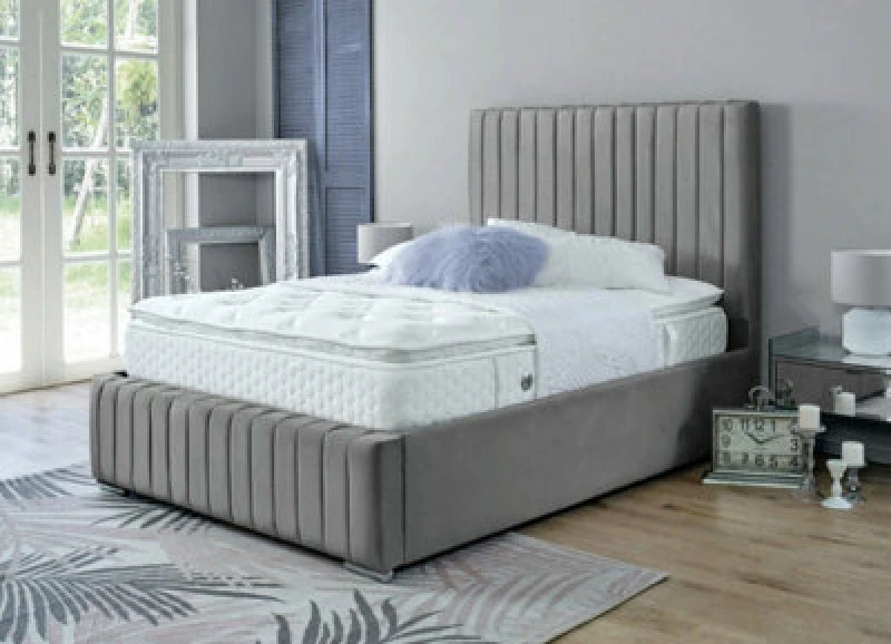 Image of Ds Living Savoy Upholstered Soft Touch Grey Velvet Panel Design Bed Frame 3ft