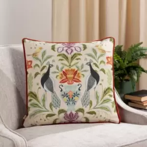 Image of Chatsworth Peacock Piped Cushion Natural, Natural / 43 x 43cm / Polyester Filled