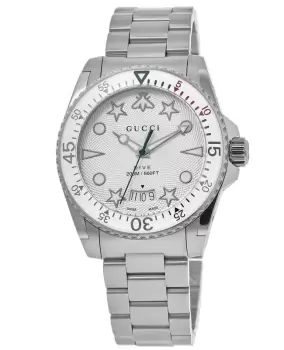 Image of Gucci Dive 40mm Silver & White Steel Mens Watch YA136336 YA136336