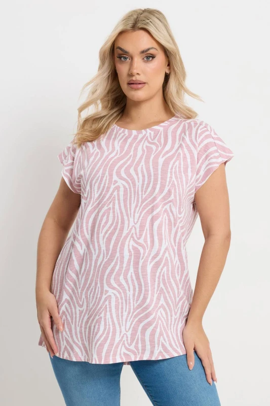 Image of Yours Womens Zebra Grown On Sleeve T-Shirt in Light Pink Size: 34-36 Light Pink Female 34-36