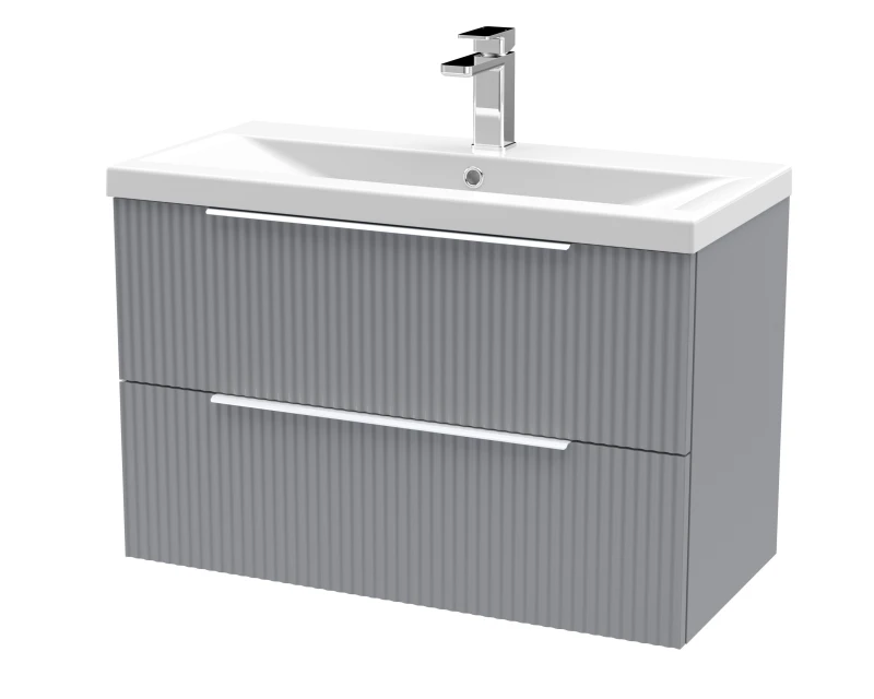 Image of Balterley Fluted Wall Hung 2 Drawer Vanity Basin Unit & Basin 800mm - Satin Grey Grey Unisex