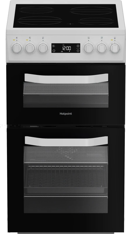 Image of Hotpoint HDE5VDCW 50cm Wide Double Oven Electric Cooker with Ceramic Hob - White - A/A Rated