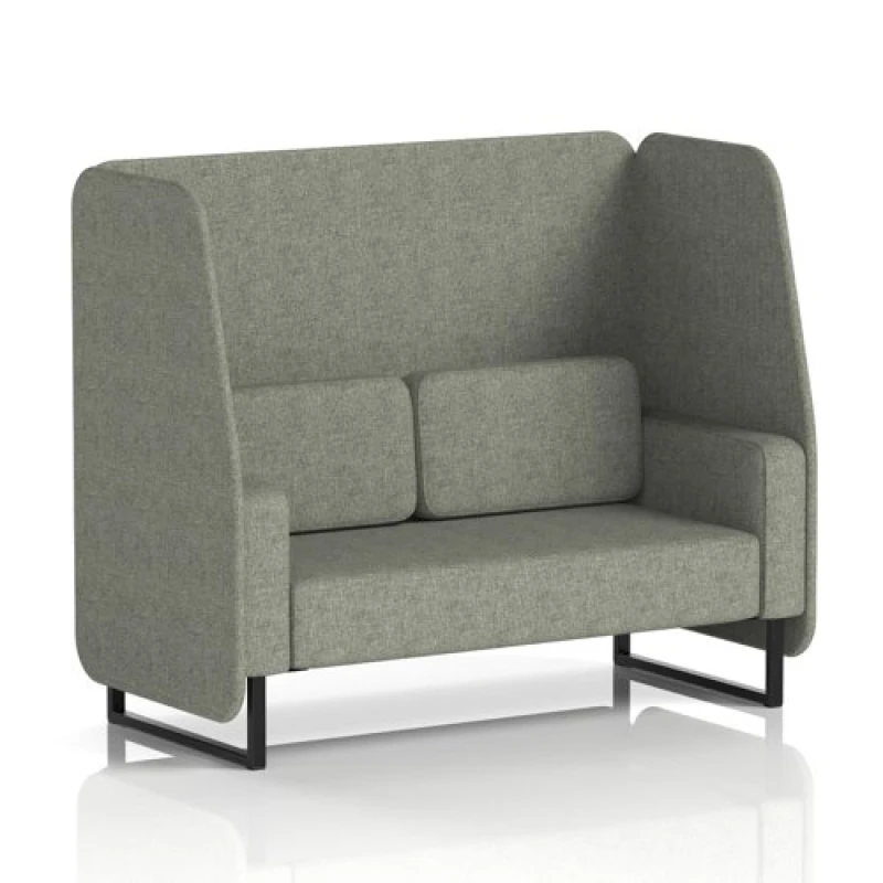 Image of Brixworth 2 Seater Open Office Booth with Black Legs in Rivet Fabric - Vitreous Panels and Sofa