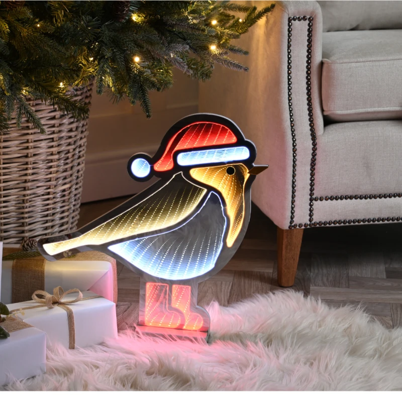 Image of 40cm Light up Christmas Robin Infinity Decoration with Red and White LEDs