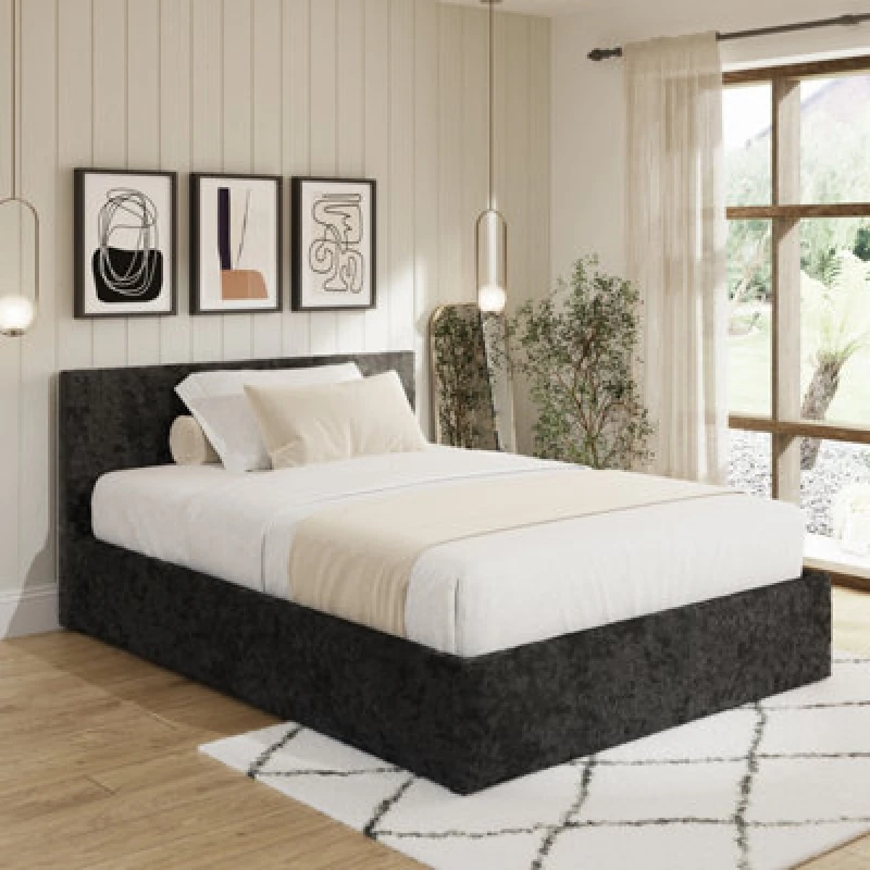 Image of GFW Black Crushed Velvet Ottoman Storage Bed Frame - 4ft Small Double