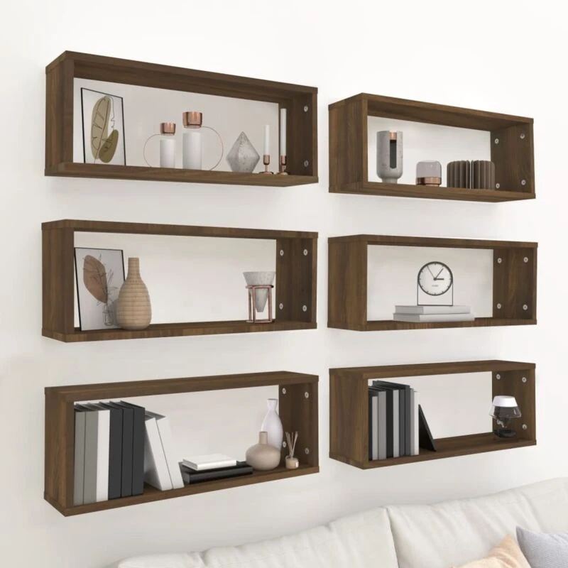 Image of VIDAXL Wall Cube Shelves 6 pcs Brown Oak 60x15x23cm Engineered Wood Vidaxl 8720286956120