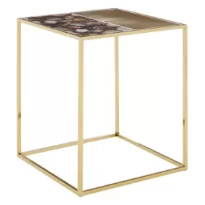Image of Square Side Table in Agate and Gold Frame