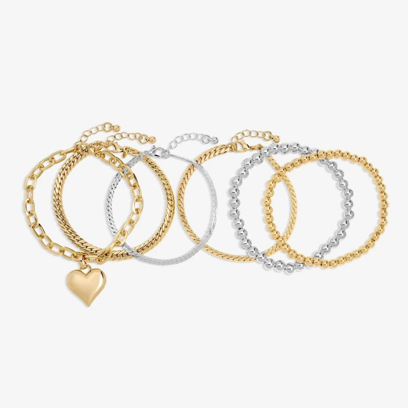Image of Mood Two Tone Heart Bracelet - Pack of 4 Chain Bracelets One Size Gold 40456110000
