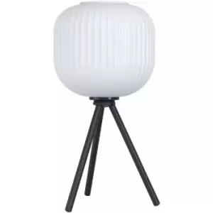 Image of Table Desk Lamp Colour Black Tripod Shade White Ridged Glass Bulb E27 1x40W