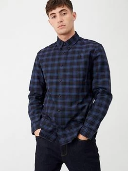 Image of Fred Perry Tartan Shirt - Navy, Midnight Blue, Size L, Men