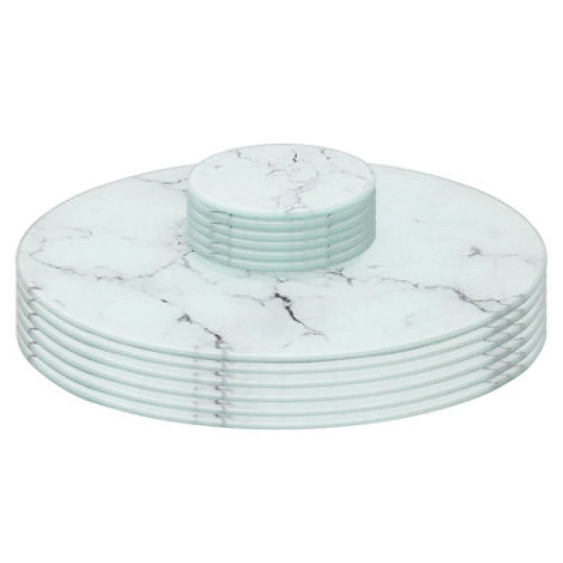 Image of Harbour Housewares 12Pc Round Glass Placemats & Round Coasters - 30Cm Marble Dining Table Protection Place Mats Coasters