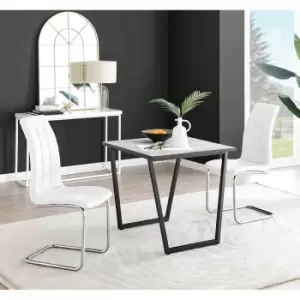 Image of Furniture Box Carson White Marble Effect Square Dining Table and 2 White Murano Chairs