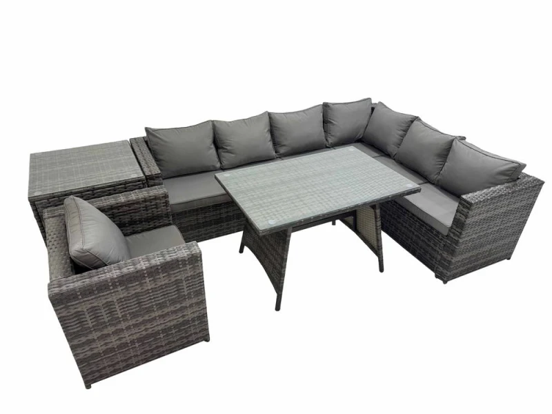 Image of Fimous Patio Furniture Sets with Dining Table Chair Side Table in Dark Grey Dark Grey Unisex