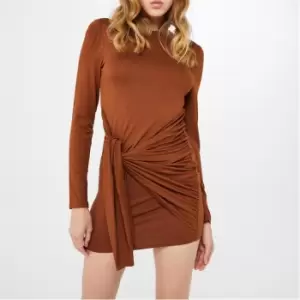 Image of I Saw It First Long Sleeve Wrap Waist Mini Dress - Brown