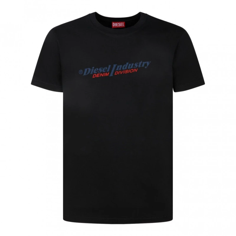 Image of Diesel Industry Denim Logo Black T-Shirt Black